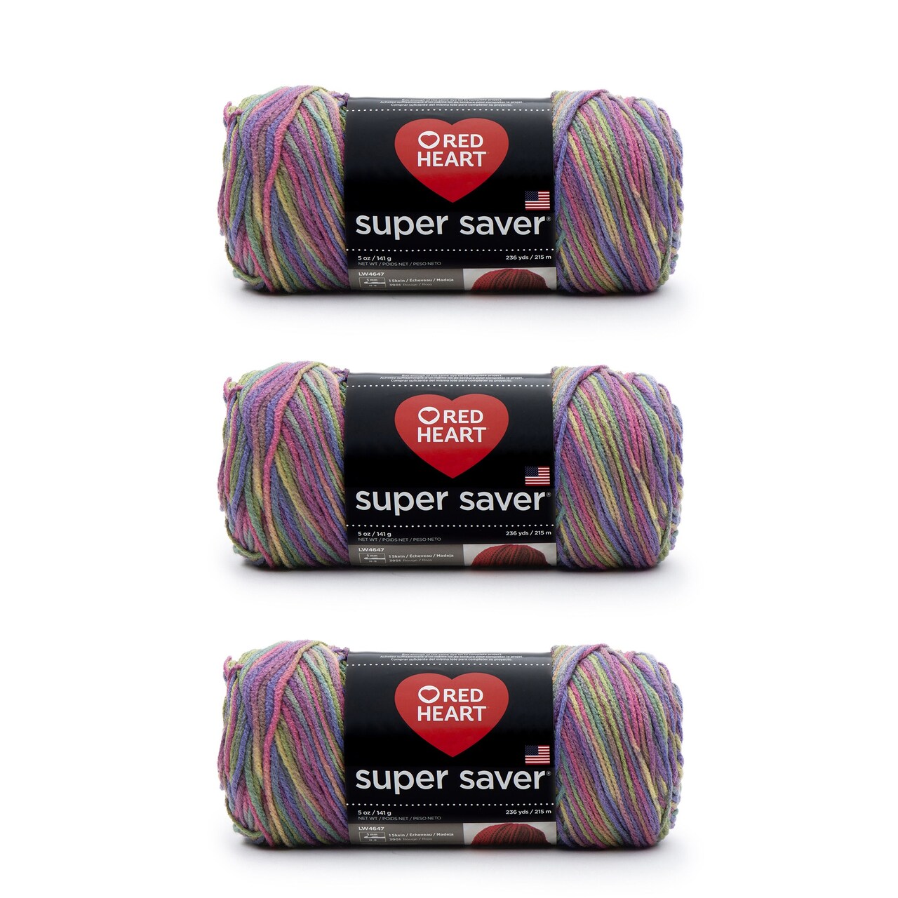 Red Heart Super Saver Artist Print Yarn - 3 Pack of 141g/5oz - Acrylic - 4 Medium (Worsted) - 236 Yards - Knitting/Crochet